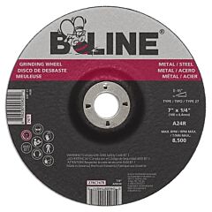 B-Line Abrasives 27Rc7478 Depressed Ctr Grinding Wheel, 7 In Dia, 1/4 In Thick, 7/8 In Arbor, 24 Grit