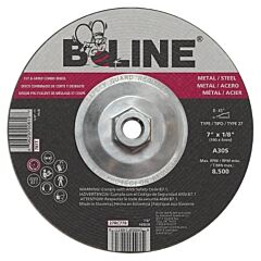 B-Line Abrasives 27Rc778 Depressed Center Combo Wheel, 7 In Dia, 1/8 In Thick, 7/8 In Arbor, 30 Grit, Aluminum Oxide