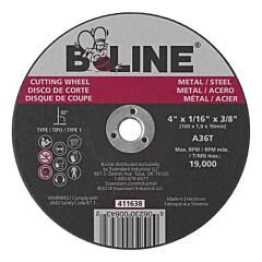 B-Line Abrasives 411638 Cutting Wheel, 4 In Dia, 1/16 In Thick, 3/8 In Arbor, 36 Grit, Alum Oxide