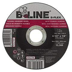 B-Line Abrasives 45A27M Flexible Depressed Center Wheel, 4-1/2 In Dia, 7/8 In Arbor, 1/8 In Thick, 30 Grit, Aluminum Oxide