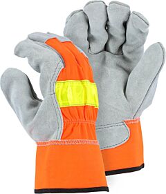Majestic 1954 Work Gloves Split Leathr Hiviz