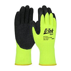 Pip 41-1425 G-Tek Gp Gloves, Hi-Vis Yellow 10G Acrylic Shell, Black Latex Crinkle Grip