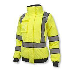Radians Sj930-3Zgw Jacket Class 3 High Visibility, Silver Reflective Tape, Black Contrast Trim, Diamond Quilted Pu Coated Polyester Shell, Fleece Lined, 6 Pockets Hi-Vis Green