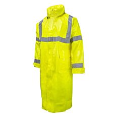 Radians 22227-30-1-Hli Type R Class 3, Raincoat With Tuck-Away Hood, Storm Flap Front With Non-Conductive Snaps, Vented Nomex Mesh Back Hi-Vis Lime