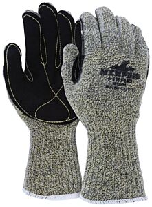 Mcr Safety 93861G Gloves, Cut Pro Hero A7, 7 Gauge, Regular Weight, Kevlar/Stainless/Nylon Shell, Leather Palm, 5" Gauntlet Cuff, Cut Level A7, Abrasion 5, Puncture 4, Heat 3, Dexterity 4