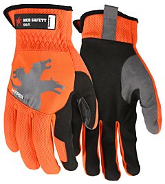 Mcr Safety 954 Hyperfit Multitask Synthetic Leather Gloves, Hi-Vis Orange, Super Stretch Knuckle, Reflective Logo, Abrasion 3