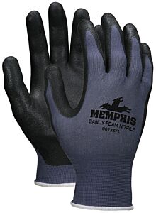 Mcr Safety 9673Sf Gloves, 13 Gauge Blue Nylon Shell, Black Nitrile Sandy Finish