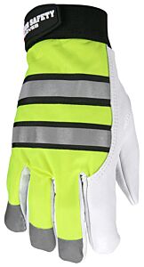 Mcr Safety 968 Gloves, Luminator Hi-Vis, Grain Goat, Multitask W/ Adjustable Closure, Thermosock Lined, Lime