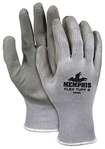 Mcr Safety 9688V Gloves, Flexplus 10 Gauge, Gray Cotton/Poly Shell, Black Latex Dipped Palm/Fingertips