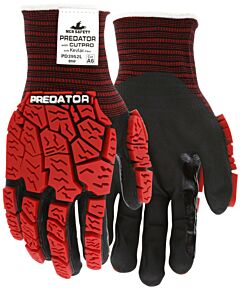 Mcr Safety Pd3952 Gloves, Predator, 18 Gauge Black Bnf Coated Kevlar/Steel Palm, Red Back Of Hand Tpr, Knit Wrist, Ansi Cut A6