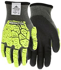 Mcr Safety Pd3954 Gloves, Predator, 13 Gauge Gray Arx Shell W/Acrylic Terry Liner, Hpt Coated Palm, Hi Vis Yellow Back Of Hand Tpr, Knit Wrist, Cut A7, Impact Level 2
