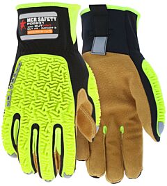 Mcr Safety Pd5931 Gloves, Predator Cutpro, Black Spandex Back, Sasquatch Leather Palm, D3O Padded Palm, Hypermax Palm Liner, Reinforced Thumb, Pull Tab, Reflective Cuff/Fingertips, Slip On Cuff, Cut A5, Abr6, P4, Imp3