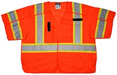 Mcr Safety Survcl3O Class 3, Surveyor, Tear-Away, Mesh, 3" Lime/Silver Stripe, Pockets, Orange