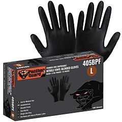 Global Glove Panther-Guard 405Bpf Industrial-Grade, Powder-Free, Black Nitrile/Vinyl Blended, 5-Mil, Smooth Finish, 9.5-Inch Disposable Gloves