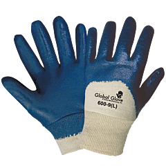 Global Glove 600 Solid Nitrile Three-Quarter Coated Two-Piece Jersey Gloves, Cut Level A2