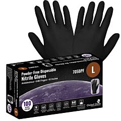 Global Glove 705Bpf Nitrile, Powder-Free, Industrial-Grade, Black, 5-Mil, Textured Fingertips, 9.5-Inch Disposable Gloves