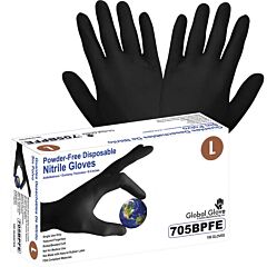 Global Glove 705Bpfe Nitrile, Powder-Free, Industrial-Grade, Black, Lightweight, 3.5-Mil, Textured Fingertips, 9.5-Inch Disposable Gloves