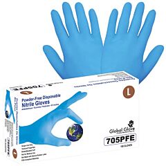 Global Glove 705Pfe Nitrile, Powder-Free, Industrial-Grade, Lightweight, Blue, 3.5-Mil, Textured Fingertips, 9.5-Inch Disposable Gloves