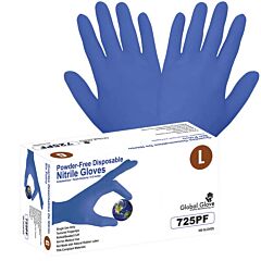 Global Glove 725Pf Nitrile, Powder-Free, Industrial-Grade, Lightweight, Royal Blue, 2.5-Mil, Textured Fingertips, 9.5-Inch Disposable Gloves