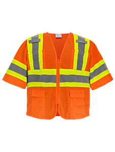 Global Glove Frogwear Glo-0145 Orange Mesh Polyester Surveyors Safety Vest With Sleeves, Class 3