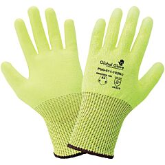 Global Glove Pug-511 Polyurethane Coated Hi-Vis Cut Resistant Gloves, Cut Level A4