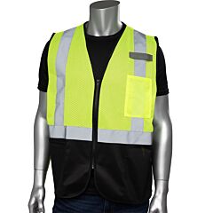 Pip 302-V173Bly-6X/7X Ansi Type R Class 2 Three Pocket Mesh Safety Vest With Black Bottom Front, Yellow, Size 6Xl-7Xl