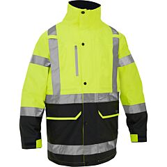 Bisley 333M6375H 5-In-1 Class 3 Ripstop Jacket With Zip-Out Class 2 Inner Jacket, Lime, Size Large