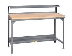 Little Giant Wsj2-2448-Ah-Rs Welded Steel Workbenches With Butcher Block Top; Riser Shelf, 28.75" To 42.75"H X 24"D X 48"W, 3000 Lb Capacity