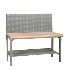 Little Giant Wsj2-3672-Ah-Pb Welded Steel Workbenches With Butcher Block Tops, 28.75" To 42.75"H X 36"D X 72"W, 3000 Lb Capacity