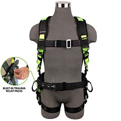 Safewaze 023-1230 Pro Construction Harness: 3 D-Rings, Mb Chest, Tongue Buckle Legs, Built-In Trauma Relief Straps, Size Large