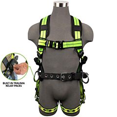 Safewaze 023-1242 Pro+ Construction Harness: 3 D-Rings, Qc Chest, Tongue Buckle Legs, Built-In Trauma Relief Straps, Size Small