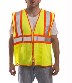 Tingley V70642 Job Sight Class 2 Safety Vest, Mesh, Zipper, 2-Tone Tape, Lime