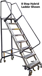 Ballymore Hy-La-083214P Hybrid Rolling Safety Ladder, Fixed, 8 Step, Perforated Tread, Handrails