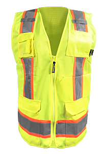 Occunomix Lux-Rysmw Women'S Sustainable Class 2 Two Tone Surveyor Vest, Post-Consumer Recycled Material, Yellow, Size X-Large