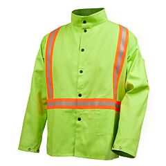 Black Stallion Jf1010-Lm 9 Oz Lime Green Fr (Flame Resistant) Cotton 30 Inch Jacket With Triple Reflective Stripes
