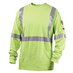 Black Stallion Tf2511-Lm 7 Oz Fr (Flame Resistant) Cotton Lime Green Long Sleeve T-Shirts With Reflective Stripes - Nfpa 2112, Nfpa 70E