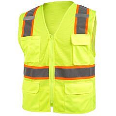 Black Stallion Vs2035-Lm Class 2 Surveyor Style Polyester Hi-Vis Safety Vest (Lime)