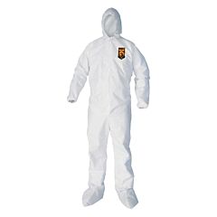 Kleenguard 44333-21 A40 Liquid & Particle Protection Coveralls, Zipper Front/Hood/Boots/Elastic Wrists/Ankles, White, Large