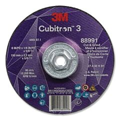 3M 638060-88991 Cubitron™ 3 Cut And Grind Wheel, 6 In Dia X 1/8 In Thick X 5/8 In-11 Arbor, 36+ Grit, T27
