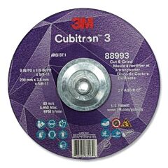 3M 638060-88993 Cubitron™ 3 Cut And Grind Wheel, 9 In Dia X 1/8 In Thick X 5/8 In-11 Arbor, 36+ Grit, T27