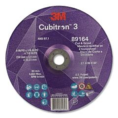 3M 638060-89164 Cubitron™ 3 Cut And Grind Wheel, 9 In Dia X 1/8 In Thick X 7/8 In Arbor, 36+ Grit, T27