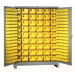 Lyon Dd1141 All-Welded 60" W X 21" D X 82" H Steel Industrial Bin Storage Cabinet With 224 Bins, Color: Dove Gray