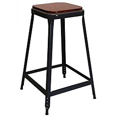 Lyon Kk231808 24" High 1901 Metal Counter Stool With Wood Seat, Color: Vulcan Black