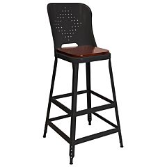 Lyon Kk231912 30" High 1901 Metal Bar Stool With Back And Wood Seat, Color: Vulcan Black