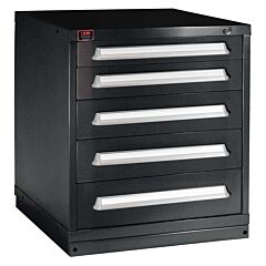 Lyon Kkm353030000Bil Quick Ship 5 Drawer Modular Cabinet With 104 Compartments Standard Wide Bench Height, Color: Vulcan Black