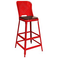 Lyon Yf231912 30" High 1901 Metal Bar Stool With Back And Wood Seat, Color: Red Baron