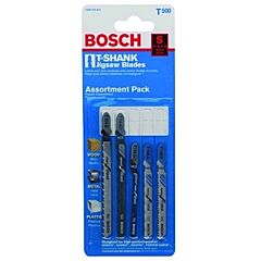 Bosch T500 5 Piece Carbon Steel Jig Saw Blade Sets, (1Ea)T101B,T144D,T119Bo,T118A,T118B