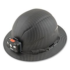 Klein Tools 60346 Premium Karbn Pattern Full Brim Hard Hat, Ratchet W/Pivot Suspension, Non-Vented, Gray, Rechargeable Headlamp/Charging Cable