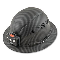 Klein Tools 60347 Premium Karbn Pattern Full Brim Hard Hat, Ratchet W/Pivot Suspension, Vented, Gray, Rechargeable Headlamp/Charging Cable