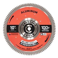 Crescent Csban-10100 Aluminum Circular Saw Blade, 5/8 In Dia Arbor, 100 Teeth, 10 In Dia Blade, Thin, 5 Ea/Pk
